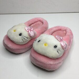 Vintage Sanrio Girls Hello Kitty Pink White Fuzzy Padded Slippers Size 13 Small